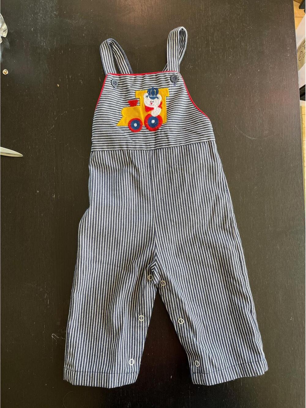 Vintage 70s Health-Tex Teddy Bear Train Railroad Conductor Overalls 24 Months
